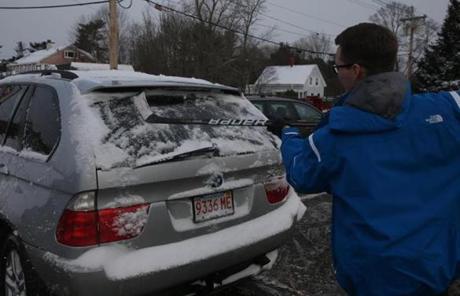 In Hingham, Dominic Noskovic used a hockey stick to clean off his parent?s car.
