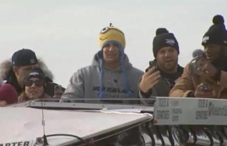 Rob Gronkowski was spotted on a duck boat with his teammates.
