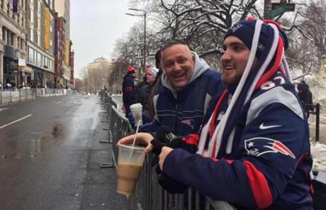 Patriots fans lined up across from Emerson College.
