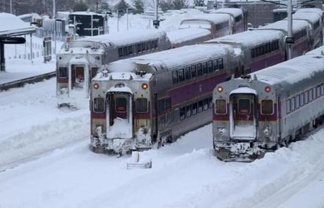 Trains on the MBTA Greenbush line were idle in Scituate on Tuesday.
