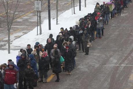 A long line formed at North Quincy station Wednesday morning.
