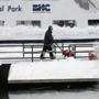 A dock was cleared along the harbor in front of one of the Boston Harbor Islands Ferrys on Tuesday.