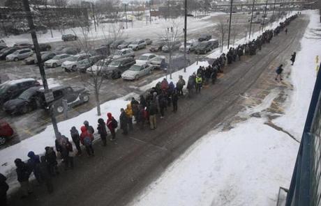 A massive line formed at North Quincy Station Wednesday morning.
