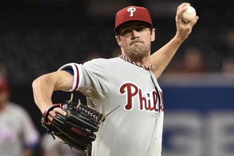 SAN DIEGO, CA - SEPTEMBER 17: Cole Hamels #35 of the Philadelphia Phillies pitches during the first inning of a baseball game against the San Diego Padres at Petco Park September, 17, 2014 in San Diego, California. (Photo by Denis Poroy/Getty Images)
