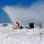 A massive blower dispersed snow at Ipswich?s Crane Beach lot, which has become a snow farm.  
