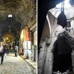 The souk in Aleppo, before and after its destruction in 2012. 
 