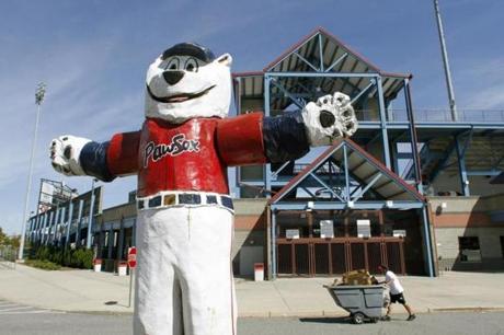 FILE - In this Sept. 23, 2010 file photo, a statue of the Pawtucket Red Sox baseball team mascot 