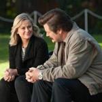 Amy Poehler as Leslie Knope (left) with Nick Offerman as Ron Swanson.