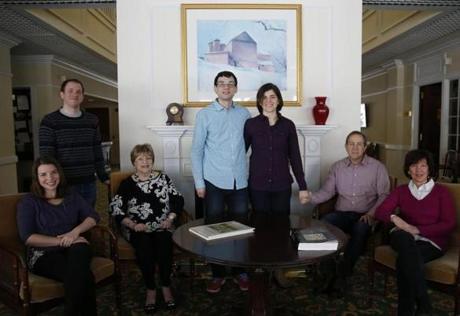 The Rosen family had been anchored in haverhill for a century. from left: emily and andy rosen, grandmotheresther rosen, nate auger and his wife, emily rosen auger (Andy?s sister), and joel and shaw rosen (their parents).

