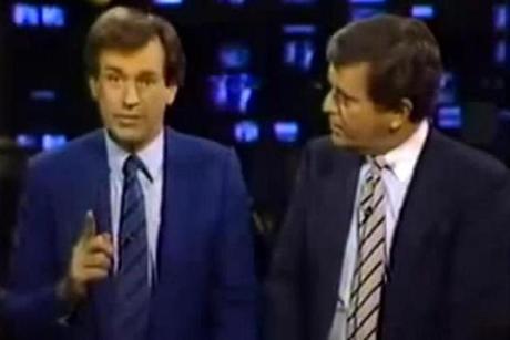 Bill O?Reilly (left) and Chet Curtis on WCVB, Channel 5, in 1986.
