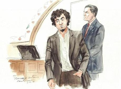 Dzhokhar Tsarnaev entered the courtroom in an artist?s sketch.
