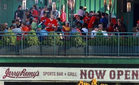 8/27/13: Boston, MA: A view of the outside back deck at Jerry Remy's as seen from inside Fenway Park. The Boston Red Sox hosted the Baltimore Orioles in an MLB regular season game at Fenway Park. (Jim Davis/Globe Staff) section:business topic:29remy
