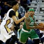 Isaiah Thomas, who scored 27 points Friday night, was hounded by Pelicans big man Anthony Davis in the second half.