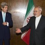 U.S. Secretary of State John Kerry (left) and Iran's Foreign Minister Mohammad Jawad Zarif (center).