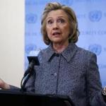 Hillary Clinton spoke to reporters Tuesday at the United Nations in New York.