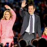 Sen. Ted Cruz, his wife Heidi, and their two daughters Catherine, 4, left, and Caroline, 6, right, waved on stage after Cruz announced his campaign.