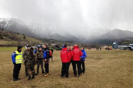 French rescue teams arrived at the site of the plane crash in the French Alps.
