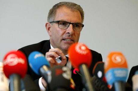 Lufthansa CEO Carsten Spohr addressed the media during a press conference in Cologne, Germany, on Thursday.
