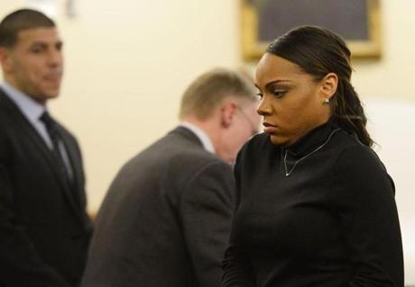 Shayanna Jenkins walked from the stand after testifying during Aaron Hernandez?s murder trial. 
