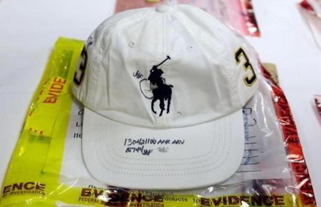 The infamous white hat worn by Dzhokhar during the bombings.
