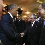 President Barack Obama and Cuban President Raul Castro shared a cordial evening handshake.