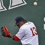 Hanley Ramirez?s first encounter with a wall ball in left field at Fenway Park resulted in a double for Washington?s Ian Desmond.