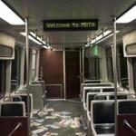 A mostly-empty Green Line car in service late on a recent Friday night.