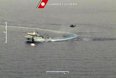 
A helicopter and a ship took part in a rescue operation off the coast of Sicily following a shipwreck.

