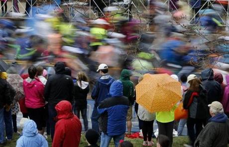 A wave of runners began the race in Hopkinton.

