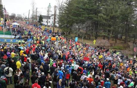The route was packed at the start of the men's elite race.

