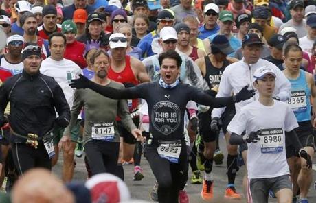 The second wave of runners took to the course in Hopkinton.
