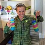 Elite Marathon runner Amy Hastings Cragg shows the handles made with pipe cleaners on the water bottles she will use in 2015 Boston Marathon. She decorated the bottles on Saturday, April 18, 2015. (Shira Springer/Globe staff) 