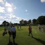 Players and the gallery are shown on The Country Club?s 18th hole during the US Amateur in 2013.