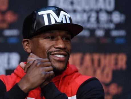 LAS VEGAS, NV - APRIL 29: WBC/WBA welterweight champion Floyd Mayweather Jr. attends a news conference at the KA Theatre at MGM Grand Hotel & Casino on April 29, 2015 in Las Vegas, Nevada. Mayweather will face WBO welterweight champion Manny Pacquiao in a unification bout on May 2, 2015 in Las Vegas. (Photo by Ethan Miller/Getty Images)
