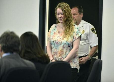 Aisling McCarthy was led into her bail hearing at  Middlesex Superior Court in Woburn. 
