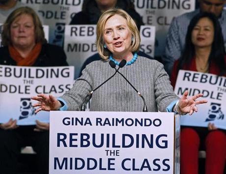 Hillary Clinton addressed supporters of Gina Raimondo in October, when the latter was running for governor in Rhode Island. Raimondo, who won, is a stalwart Clinton backer.
