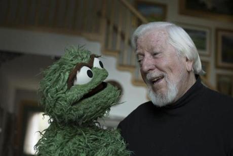 Caroll Spinney in Woodstock, Conn., with Oscar the Grouch. He also gives voice to Big Bird.
