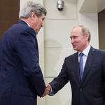 Secretary of State John Kerry (left) was welcomed by Russian President Vladimir Putin at the presidential residence in Sochi, Russia, on Tuesday.