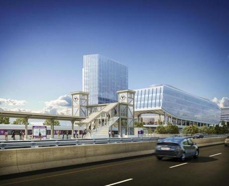 An artist?s rendering of the Boston Landing station in Brighton, scheduled to open in 2016.
