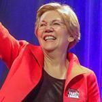 Senator Elizabeth Warren greeted the audience at the California Democrats State Convention in Anaheim, Calif., on Saturday.