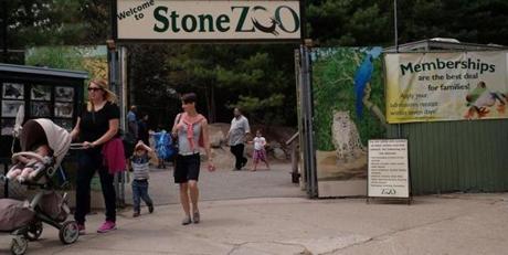 Stone Zoo is on Stoneham, about 10 miles north of Boston. 
