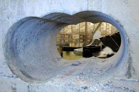 Holes were drilled through a 6-foot thick concrete wall to access a vault in a safe deposit cener in Hatton Garden, London.

