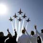 Navy Blue Angels performed a fly-over to begin the graduation and commencement ceremony for the US Naval Academy. 