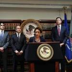 Attorney General Loretta Lynch speaks at a news conference in New York about the US Department of Justice?s investigation into corruption within FIFA, the governing body of worldwide soccer.