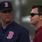 Fort Myers, FL - 03/02/15 - Boston Red Sox manager John Farrell and Red sox General Manager Ben Cherington observe today's workout. Red Sox Spring Training. (Barry Chin/Globe Staff), Section: Sports, Reporter: Peter Abraham, Topic: 03Red Sox, LOID: 8.0.2826364469. 