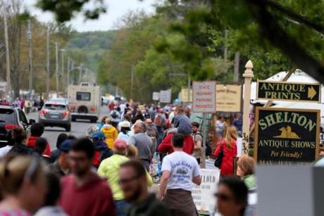 Crowds gather for the Brimfield Antique Show.
