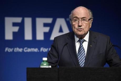 FIFA President Sepp Blatter speaks during a press conference at the FIFA headquarters in Zurich, Switzerland, Tuesday, June 2, 2015. FIFA President Sepp Blatter says he will resign from his position amid corruption scandal. (Ennio Leanza/Keystone via AP)
