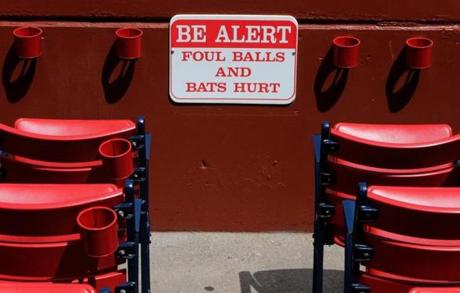 The area where a fan was injured at Fenway Park on Friday night. 
