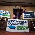 Senator Elizabeth Warren spoke about access to debt-free higher education during a news conference on Capitol Hill.