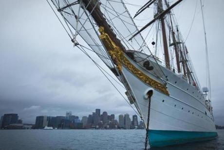 The Spanish Navy?s 1927 tall ship Juan Sebastian De Elcano arrived in Boston on Monday. 

